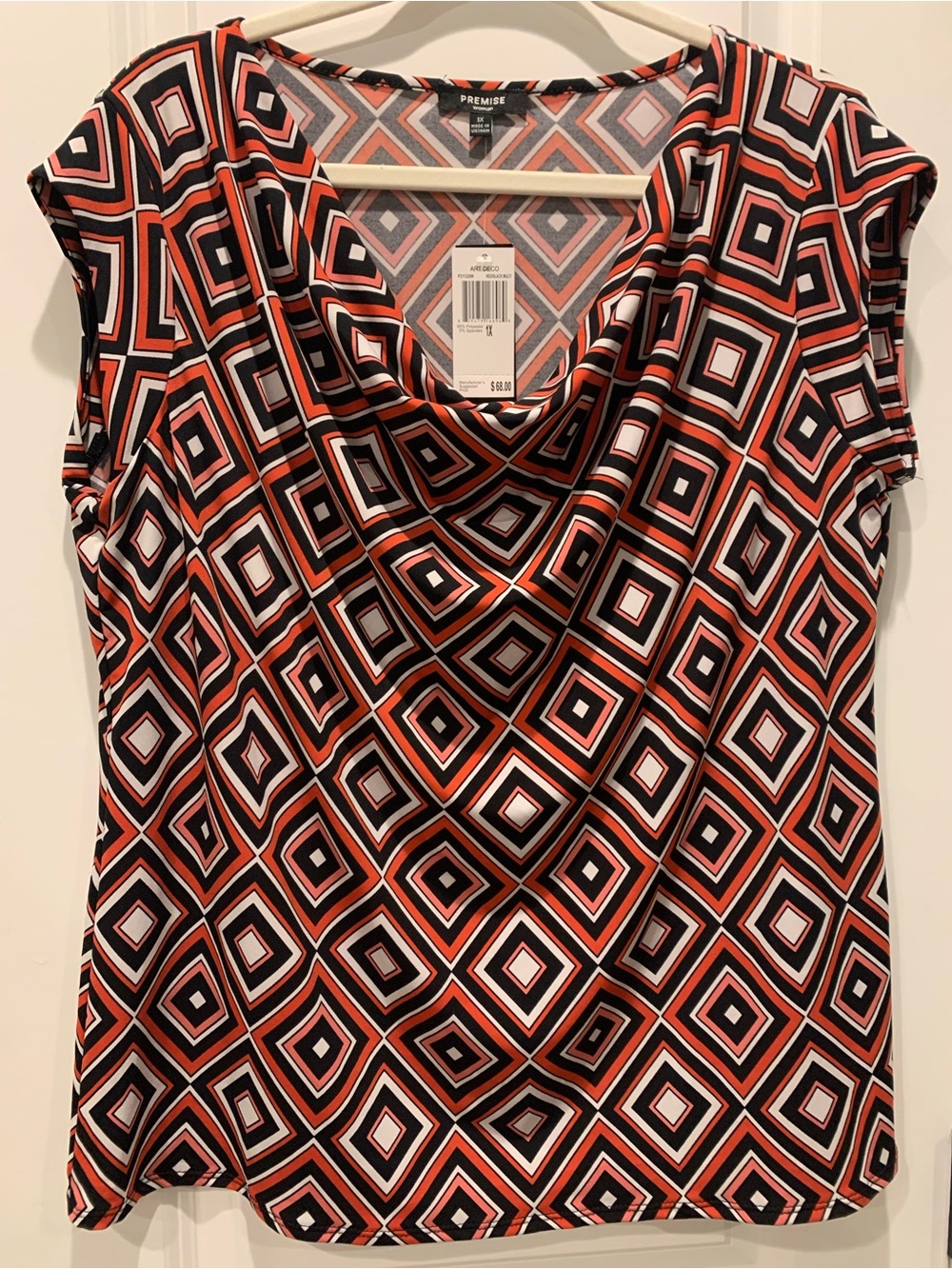 Premise Art Deco geometric drape neck cap sleeve blouse women plus 1X career